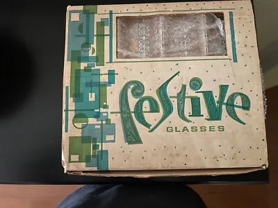 Festive Brand Vintage Highball Glasses 8 Piece Set Never Used Original Box • $35