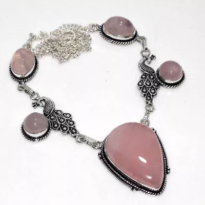 925 Silver Plated-Rose Quartz Ethnic Gemstone Handmade Necklace Jewelry 20  JW • $3.99