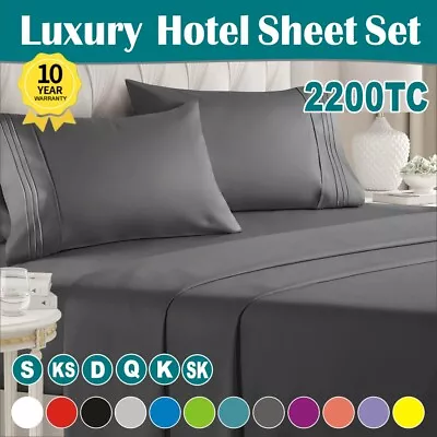 $37.95 • Buy 2200TC Hotel Soft 4Pcs Flat Fitted Sheet Set Single/KS/Double/Queen/King/SK Bed