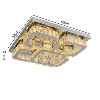 Crystal Chandelier Square LED Ceiling Lights Living Room Bedroom Pendant Lamp • £89.95