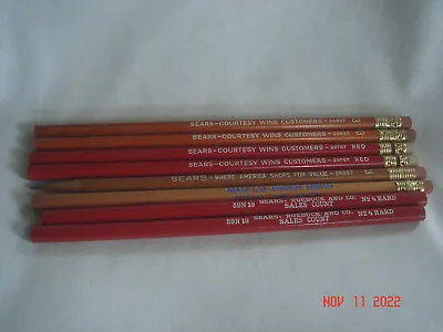 LOT 8 Vtg.  SEARS ADVERTISING PENCILS #3 / #4 / F / Red VARIOUS ADS 1 Sharpened • $11.99