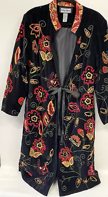 Indigo Moon Coat Jacket Xl Black Velvet Embroidered 98% Cotton 905 • £35