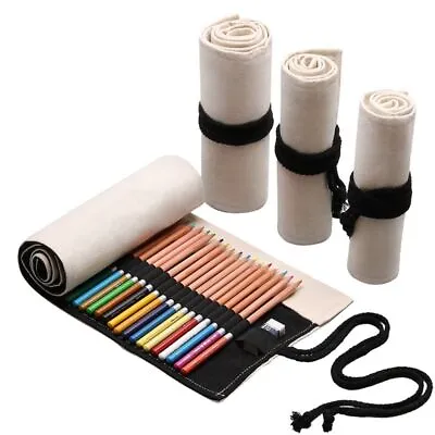 Canvas Pen Bag Makeup Brush Storage Pen Case Roll Up Pouch  Students Gift • £4.70