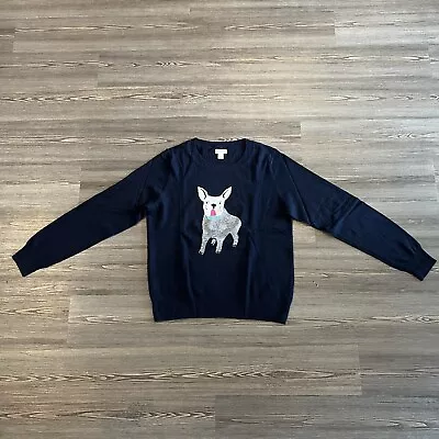 Women’s J Crew French Bulldog Blue Navy Sweater  Size L • $9.99