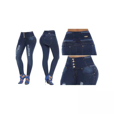 Original Made In Colombia Verox Push Up 3313 Medium Blue Rip Skinny Jeans • $34.99