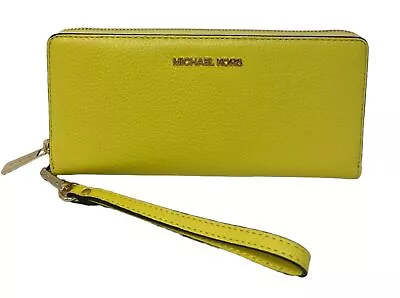 Michael Kors Continental Wallet Wristlet Sunshine Yellow Leather 35T7GTVE7L FS • $73.99