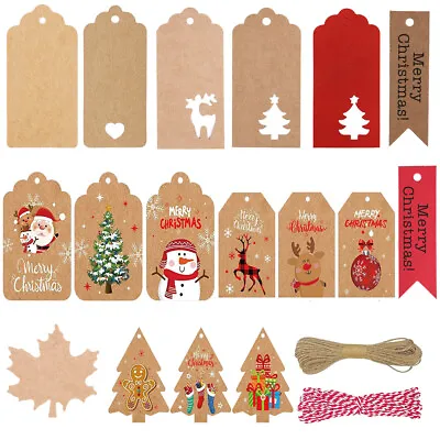 £2.91 • Buy 50/100 Christmas Kraft Paper Gift Tags Wedding Scallop Label Blank Luggage Xmas