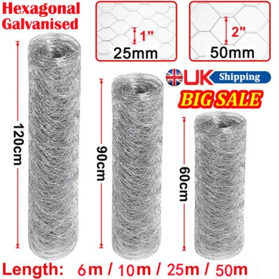 6M~50M Galvanised Chicken Wire Mesh Netting Rabbit Cage Aviary Fence Plant Net • £46.99