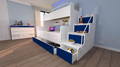 Modern Double Triple Bunk Bed High Sleeper Mid Sleeper Bed Cabin Bed Storage Bed • £739