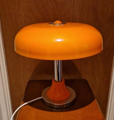 £450 • Buy Stunning Rare Vintage Retro Italian Orange And Chrome Mushroom Style Table Lamp