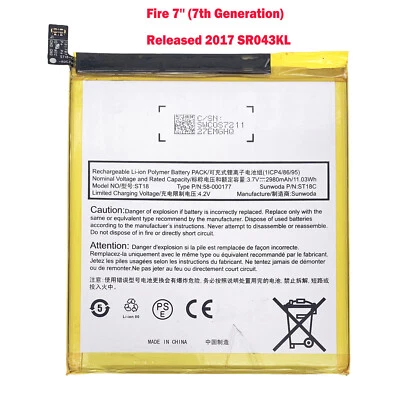 $12.49 • Buy Battery For Amazon Kindle Fire 7  7th Gen SR043KL -Released On 2017 ST18