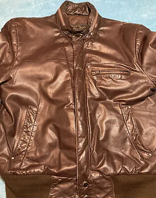 Vintage PORSHA By Winer Sz 38 Dark Brown Leather Motorcycle Biker Jacket ZIPPER • $39.99