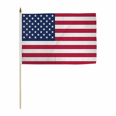 $24.88 • Buy 12 (ONE DOZEN) USA FLAG AMERICAN FLAG WOODEN Stick Flag 12x18in Handheld Flag