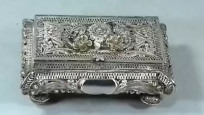 Antique Sterling Silver Filigree Jewellery Box • $38.58