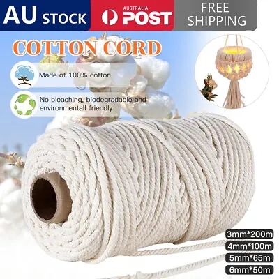 3mm/4mm/5mm Natural Cotton Twisted Cord Craft Macrame Artisan Rope Weaving Wire • $9.90