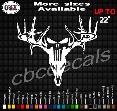 $5.99 • Buy Deer Punisher Skull Vinyl Decal Sticker | Punisher Buck Antlers Decals | Hunting