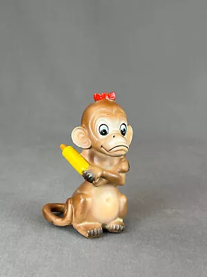 Rare Josef Originals MONKEY WITH ROLLING PIN And Red Bow 3 ¼”  Figurine • $49.99