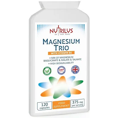 Magnesium Complex 120 Capsules - Bisglycinate Malate Taurate + Vitamin B6 - UK • £10.95