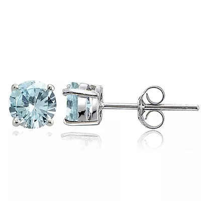 $22.99 • Buy Sterling Silver Aquamarine 6mm Round Stud Earrings