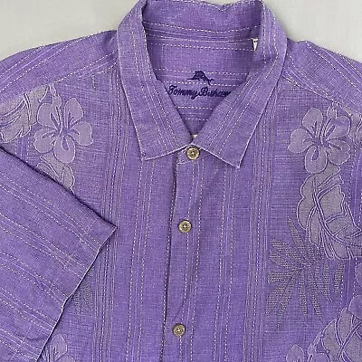 Tommy Bahama Silk Button Front Short Sleeve Camp Shirt Purple Floral Men's 3XL • $5.50