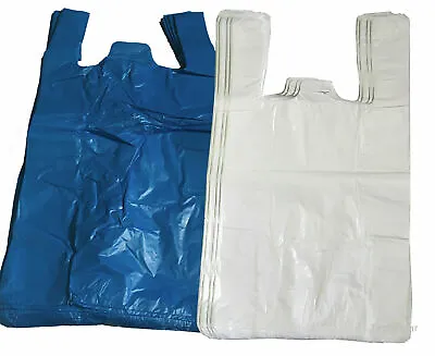 £2.49 • Buy White Or Blue Plastic Carrier Bags Strong Medium Vest Shops Stalls Supermarkets