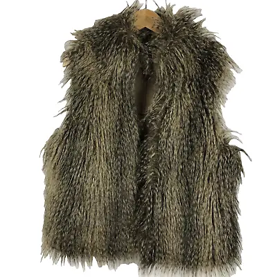 MICHAEL KORS Faux Raccoon Fur  Vest Women L Browns Open Front • $2