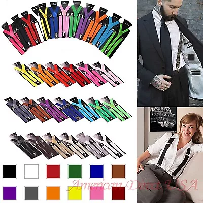 $6.64 • Buy Mens Womens Clip-on Suspenders Elastic Y-Shape Adjustable Braces Solids