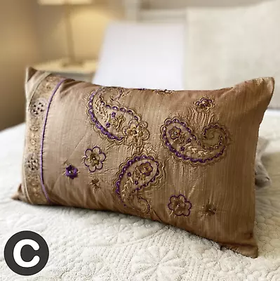 [Pack Of 2 ] Luxury Filled Boudoir Antique Gold Hand Embroidered Floral Cushions • £12.95