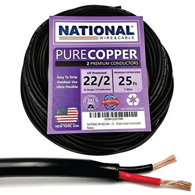 NATIONAL Wire&Cable - 22 Gauge 2 Conductors Premium Electrical 22AWG-2C 25 Ft • $22.69