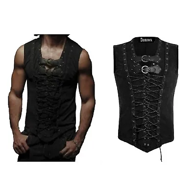 Men T-Shirt Steampunk Gothic Visual Kei Vest Tank Top Sleeveless Black Shirt • $48