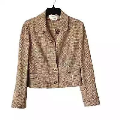 Marni Milano Linen Wool Blend Crop Blazer Jacket Brown Cream Size 42 Large • $150
