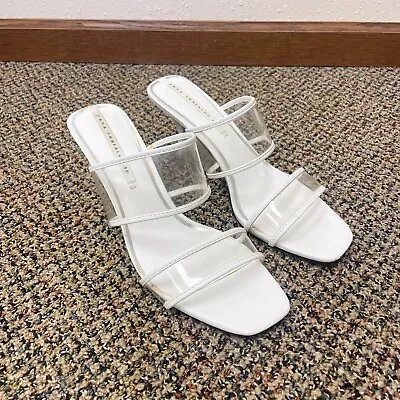 Zara Trafaluc Size 40 US 9 White & Clear Two Strap Low Heeled Sandals Women's • $18.99