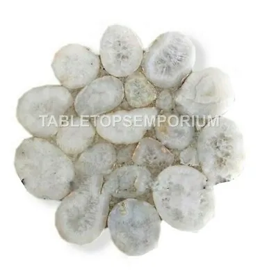 Live Edge White Agate Table Top Antique Floral Shape Handmade Bedroom Décor Gift • $489.03