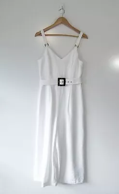 $25 • Buy PORTMANS Size 8 White Textured Wide Leg Belted Jumpsuit