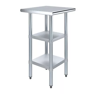 20 In. X 20 In. Stainless Steel Work Table With 2 Shelves | Metal Utility Table • $204.95