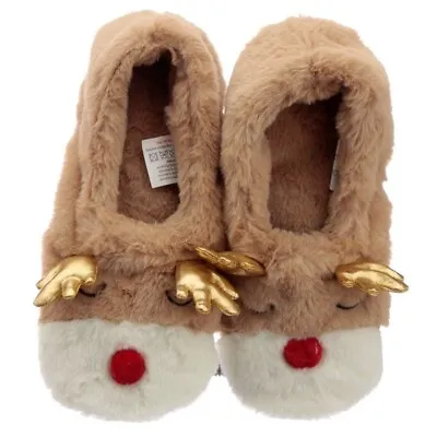 HEATZ Heatable Reindeer Slippers Microwavable Heat Pack Plush Soft Slippers • £12.95
