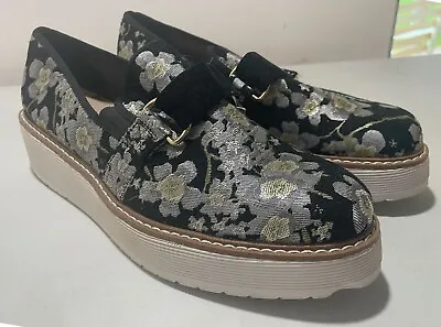 Zara Gold Silver Black Embroidered Floral Platform Loafers Sneakers Shoes 8 39  • $25.04