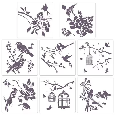 8x Retro Flower Birds Painting Stencils Template Flexible For Card Making • £6.38