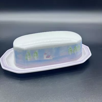 Mikasa Evening Sky Hand Painted Butter Dish 1985 • $17.58