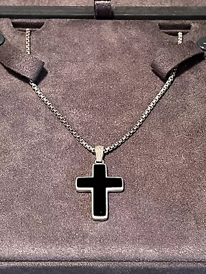 David Yurman Classic Inlay Cross W/ Necklace • Black Onyx • 22” 925 Silver Chain • $385