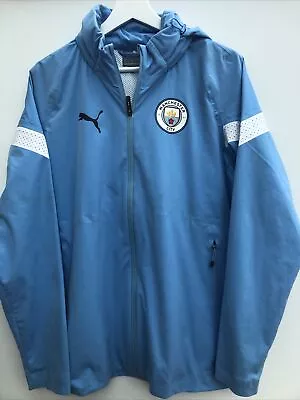 MANCHESTER CITY 2022/23 Football Jacket Puma Blue Hooded Mens Small S • £29.95