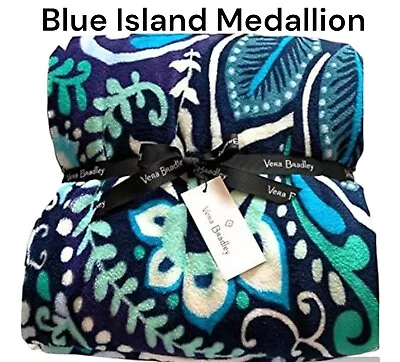 Vera Bradley Plush Fleece Throw Blanket 80x50  Blue Island Medallion New • $40