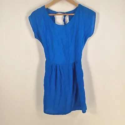 Backstage Womens Dress Size 2XS Mini Blue Silk Short Sleeve Sheer 064293 • $24.95