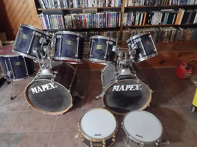Mapex Double Base 9 Piece Mars Series Drum Kit Black Maple Mapex & Reg Snare • $500