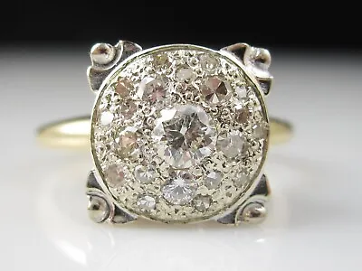 Diamond Cluster Ring Square Vintage Estate Retro Period 14K Two-Tone 1/2tdw • $650