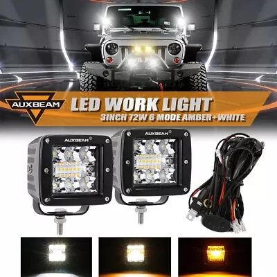 AUXBEAM Pickup SUV 2X 3 Inch 72W LED Work Lights Amber/White/Strobe Driving Pods • $59.99