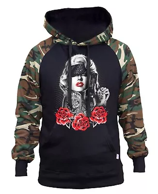 $28.99 • Buy Men's Marilyn Monroe Headband Roses Camo/Black Raglan Hoodie Tattoo Gangsta Weed