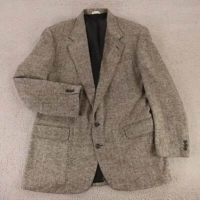 VINTAGE Haggar Jacket Gray Black 100% Silk Herringbone Blazer Sport Coat 44L • $42.97
