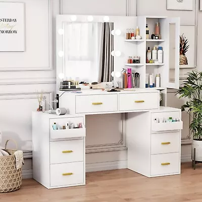 PAKASEPT Makeup Vanity Desk With Mirror And 3-Color Lights Large Vanity Desk Wi • $78