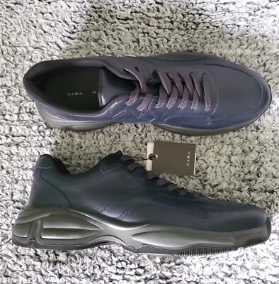 $29.90 • Buy Zara Men Navy Blue Sneakers US 8 EU 41 Leather Chunky Sole Cool Max Lining